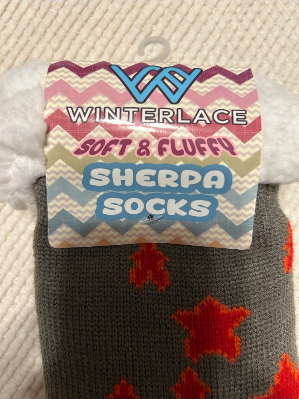 Kids Grey & White Snowman Sherpa Socks with Red Accents
